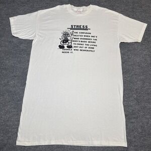 VTG Stress Confusion Funny Quote T Shirt 90s White OSFA Oversized‎ Single Stitch